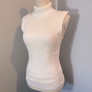Pria Cotton White Turtleneck Ribbed Tank Top
